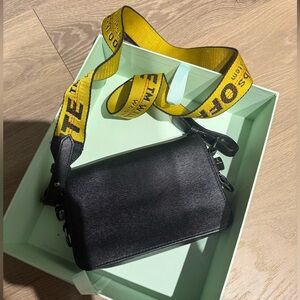 Black Crossbody Bag with Yellow Strap